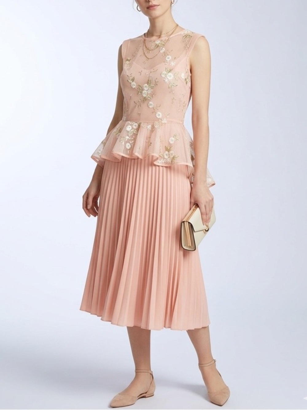 Gracia Blush Pink Floral Mesh Peplum Sleeveless Top Sheer Size Small